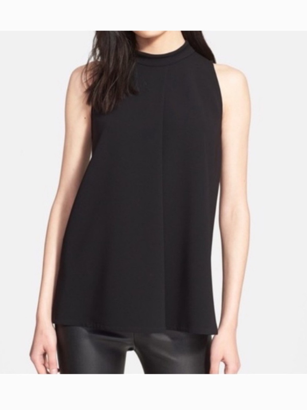 Theory Black Talniza Sleeveless Mock Neck Drape Top